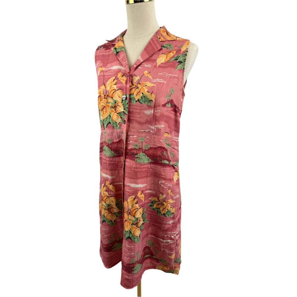 Tommy Bahama 100% Silk Hawaiian Rose‎ ViNTAGE Sleeveless Shirt Dress Size 10